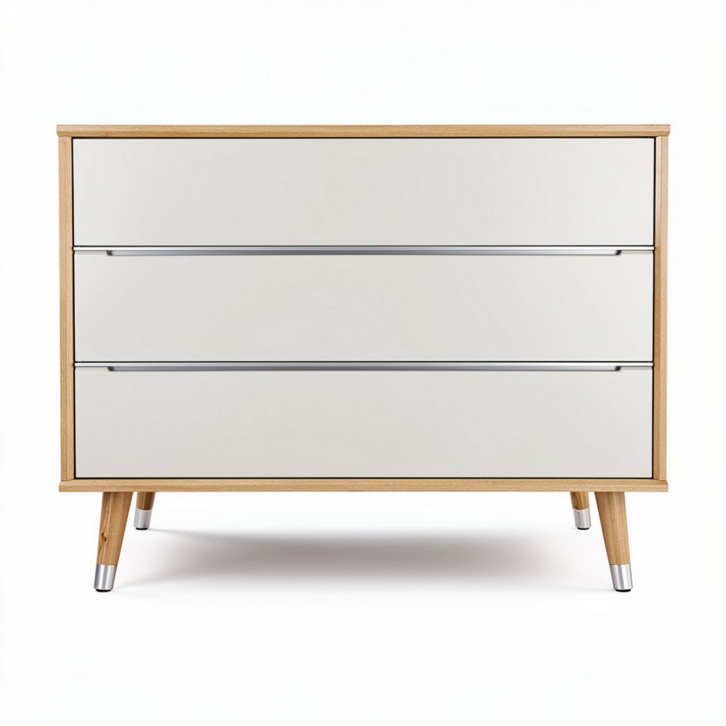 Commode en bois de chêne avec trois tiroirs couleur blanche 80 x 40 x 75cm