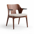 Chaise en bois brun avec accoudoirs et assise en tissu beige 80 x 60 x 75cm