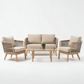 Salon de jardin en rotin synthétique couleur beige avec table en verre 150 x 80 x 75cm
