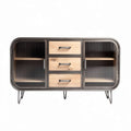 Meuble de rangement en bois et métal avec portes vitrées 150 x 45 x 80cm