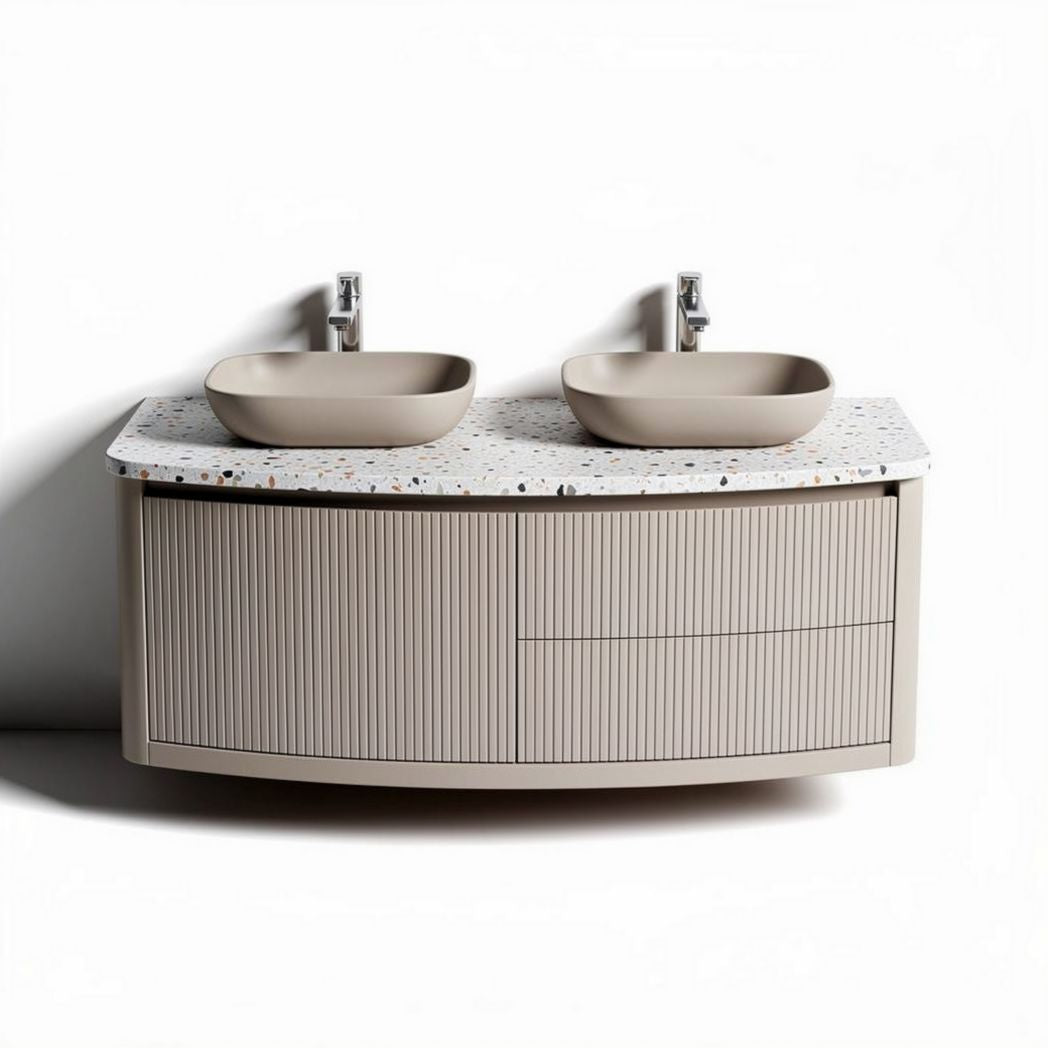 Meuble de salle de bain double vasque en terrazzo beige dimensions 90 x 45 x 25cm