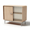 Meuble de rangement en bois clair avec porte coulissante et étagères 80 x 40 x 70cm