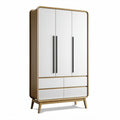 Armoire en bois avec portes blanches et tiroirs en bois naturel 180 x 90 x 50cm