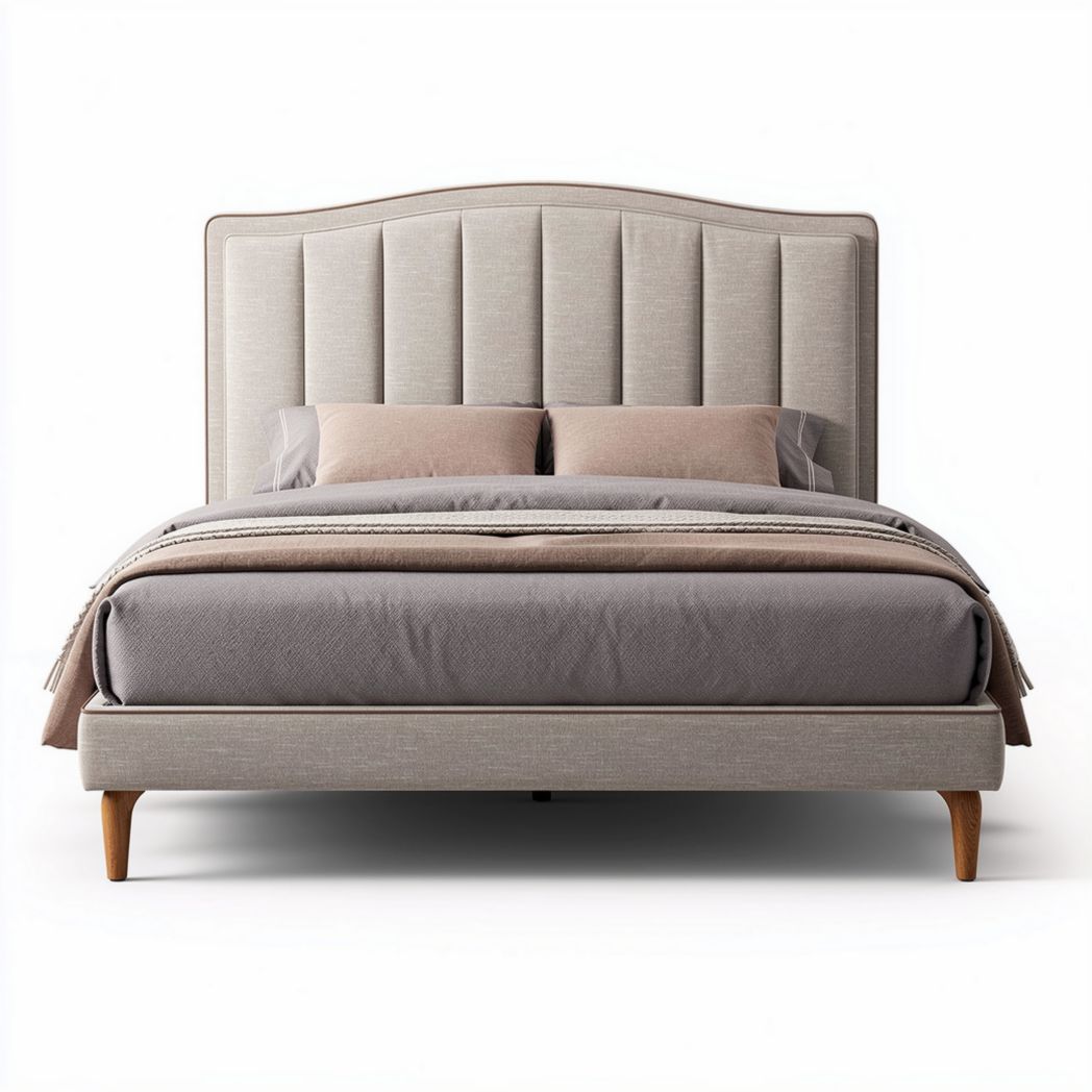 Lit avec tête de lit rembourrée en tissu beige 200 x 160 x 120cm