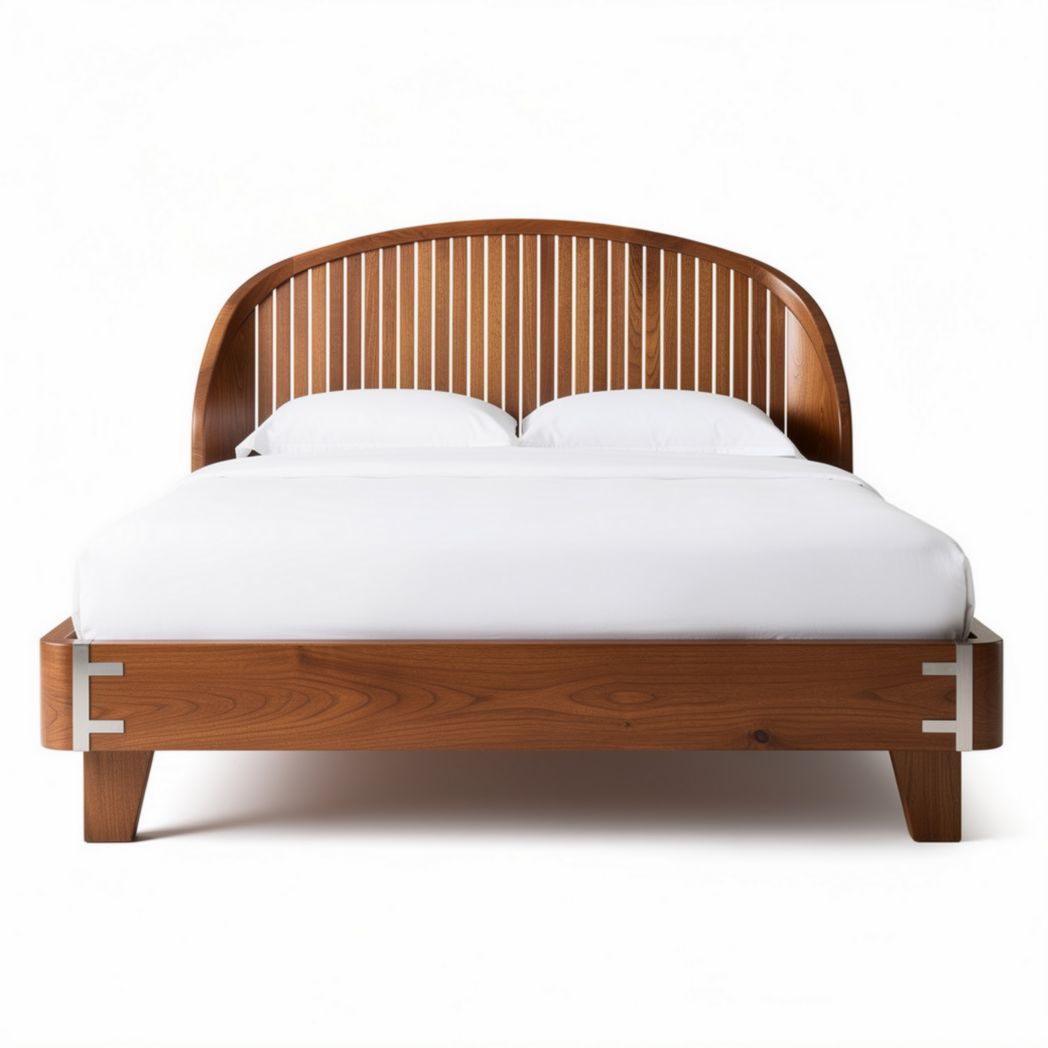 Lit en bois avec tête de lit en lamelles 202 x 160 x 100cm naturel