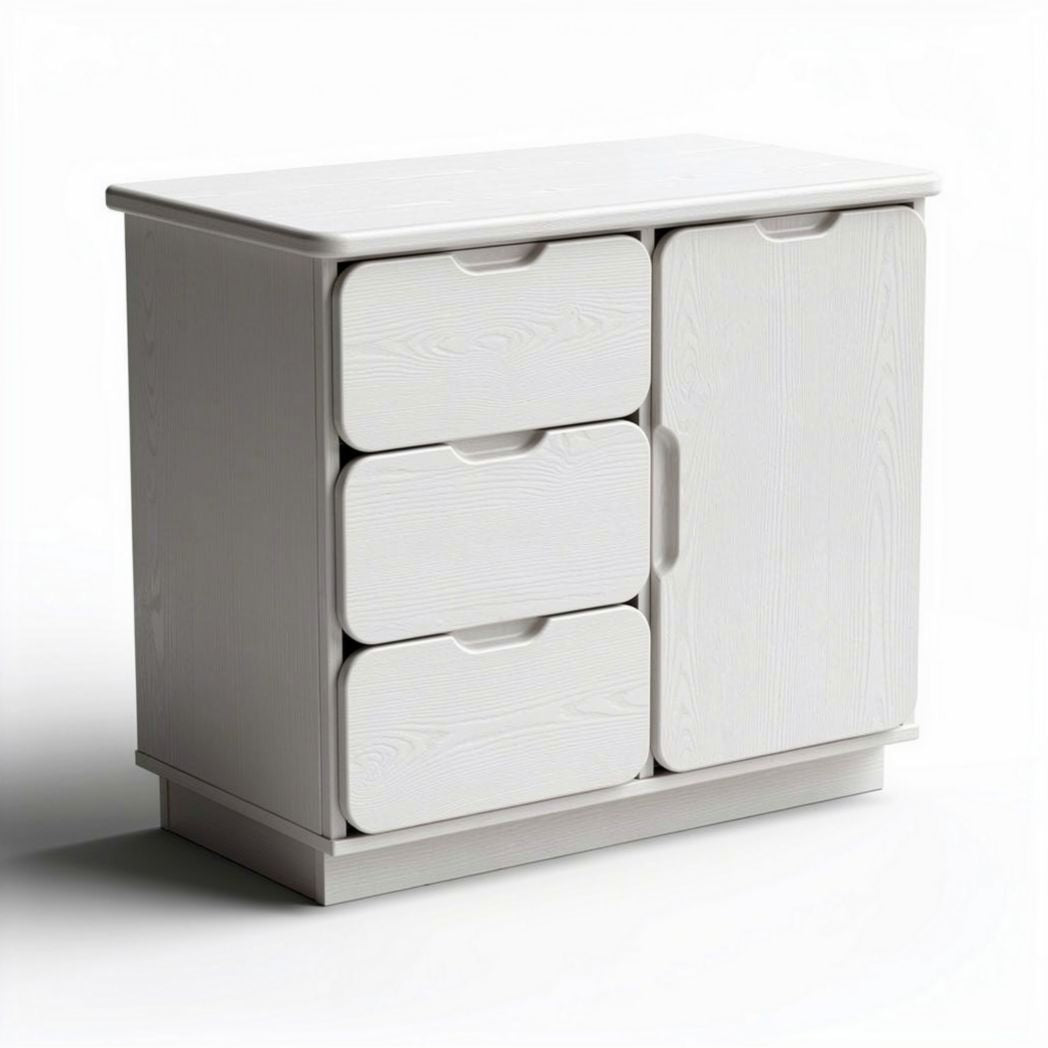 Commode blanche avec trois tiroirs et une porte en bois 80 x 40 x 70cm