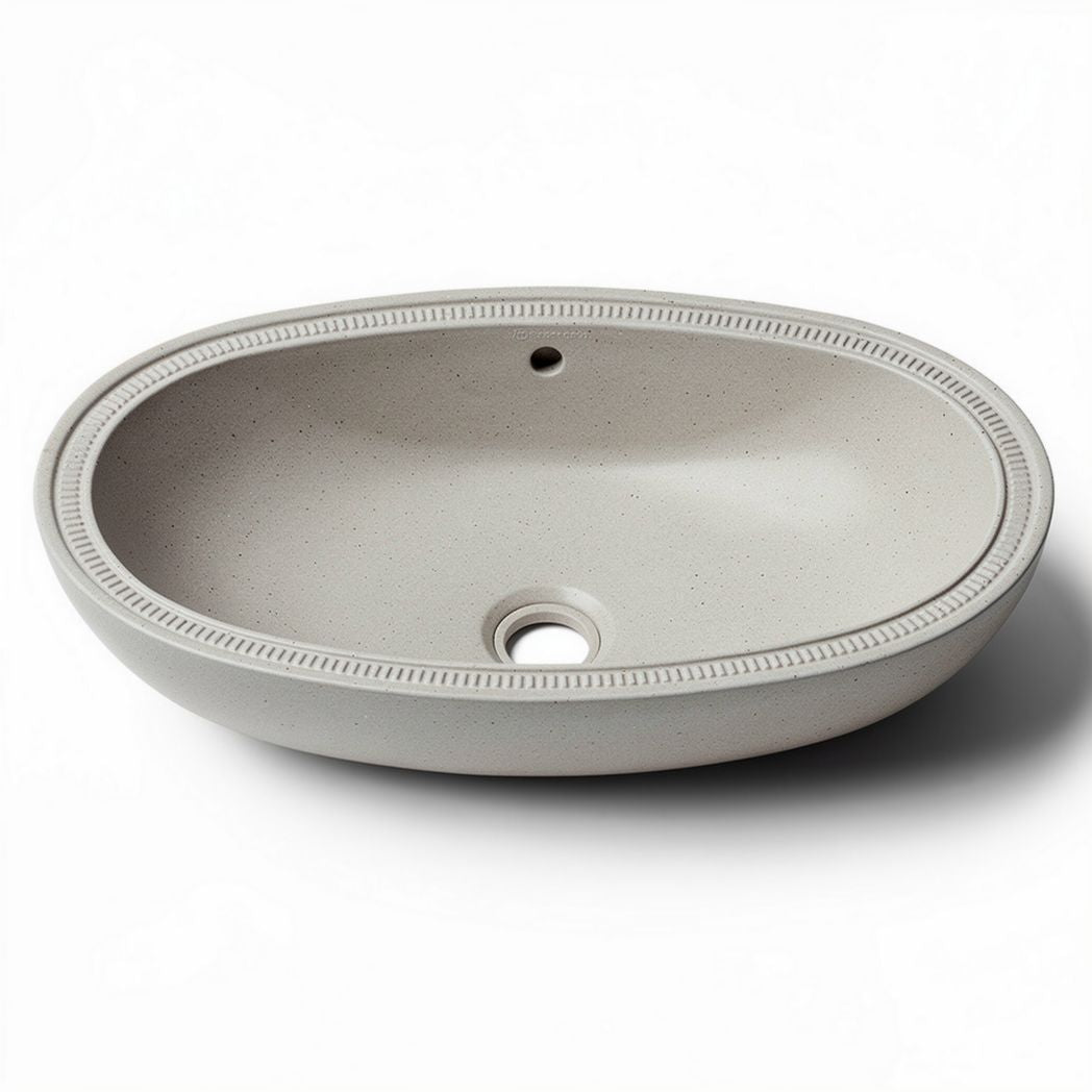 Lave-mains oval en céramique beige 60 x 40 x 15cm pour salle de bains