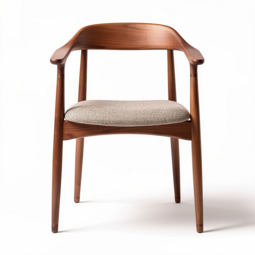 Chaise en bois de noyer avec assise en tissu beige dimensions 45 x 50 x 75cm