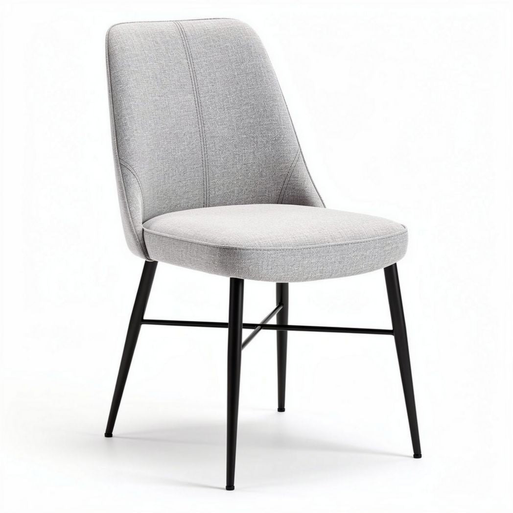 Chaise en tissu gris avec pieds en métal noir dimensions 45 x 45 x 90cm