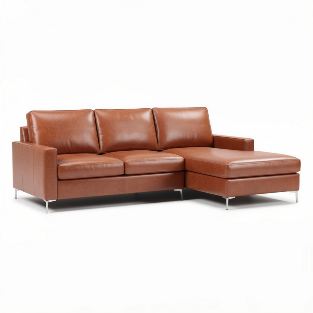 Canapé en cuir synthétique marron avec méridienne 200 x 90 x 80cm