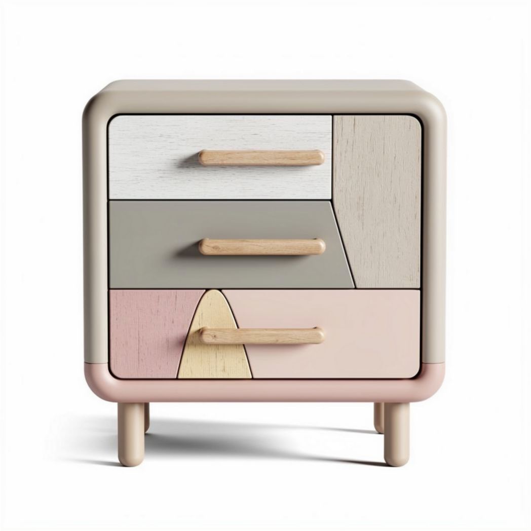 Table de chevet en bois multicolore avec trois tiroirs 50 x 40 x 45cm